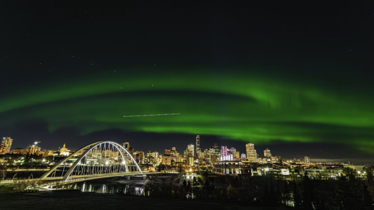 Edmonton skyline above the North Saskatchewan River valley, showing things to do in Edmonton year round