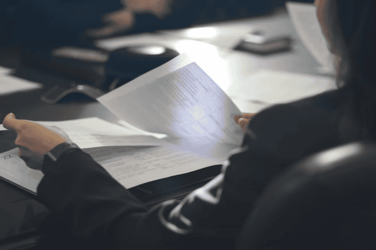 Homeowner reviewing mortgage documents at a kitchen table, representing facing foreclosure in Alberta